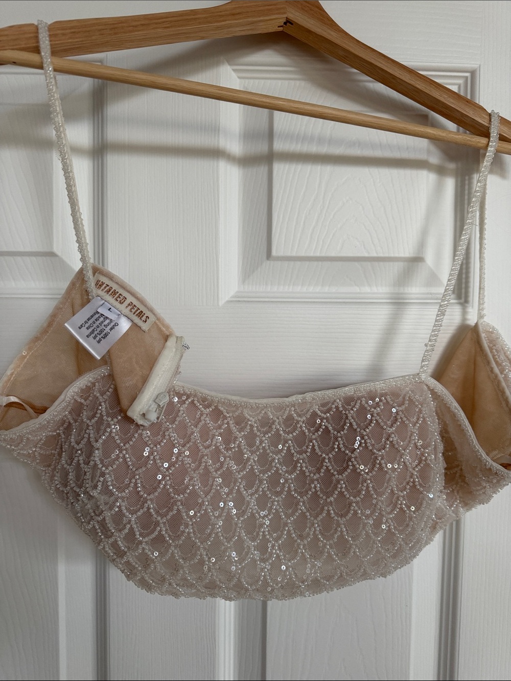 UNTAMED PETALS BY AMANDA JUDGE Sequin Scallop bralette in Nude